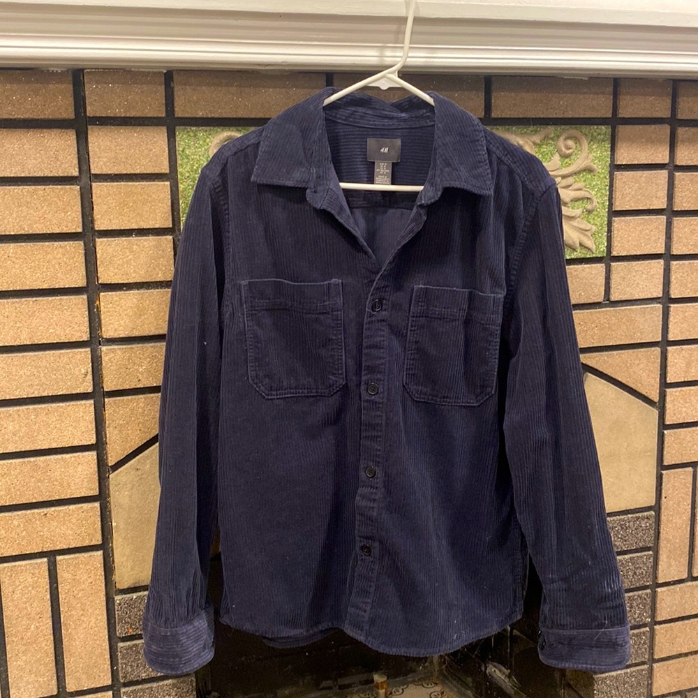 H&M Navy Blue Corduroy Button Up Mens Medium